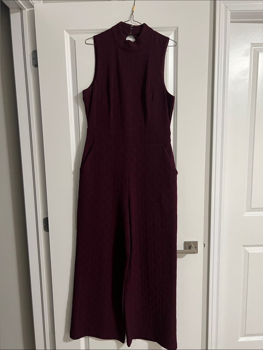 Eva Franco Sleeveless Wine High-Neck Wide-Leg Jumpsuit
